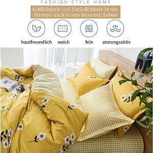 Постільна білизна Boqingzhu 135 x 200 см, золотисто-жовтий, білий, квітковий візерунок, картатий, двосторонній комплект постільної білизни з мікрофібри, підодіяльник і наволочка 80 x 80 см з блискавкою synthetic.ua - Фото 1