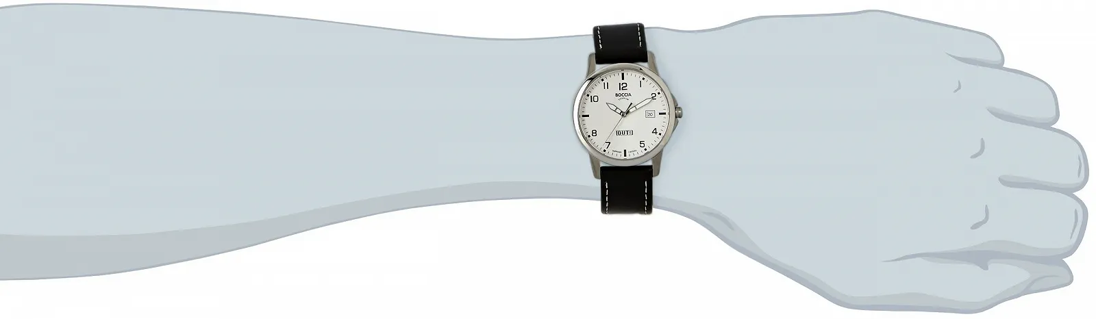 Годинник Boccia Чоловічий Шкіряний 3625-02 Чорний / Білий Ремінець, фото №2