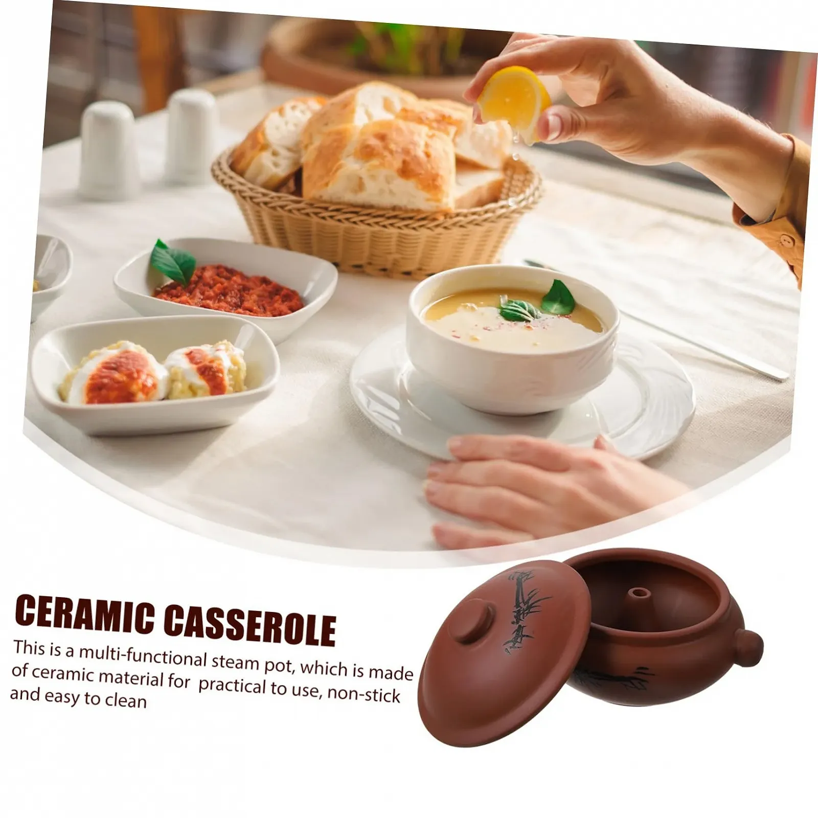 Кастрюля для тушения Toyvian Керамическая Термостойкая для посудомоечной машины, фото №9