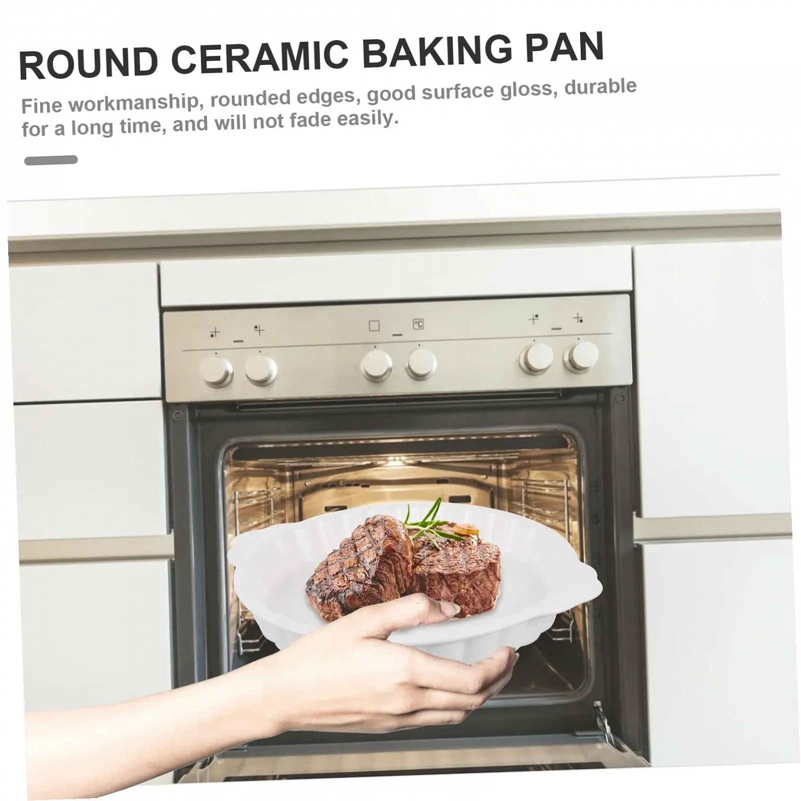Форма для запекания TOYANDONA керамическая круглая с ручками жаростойкая белая, фото №6