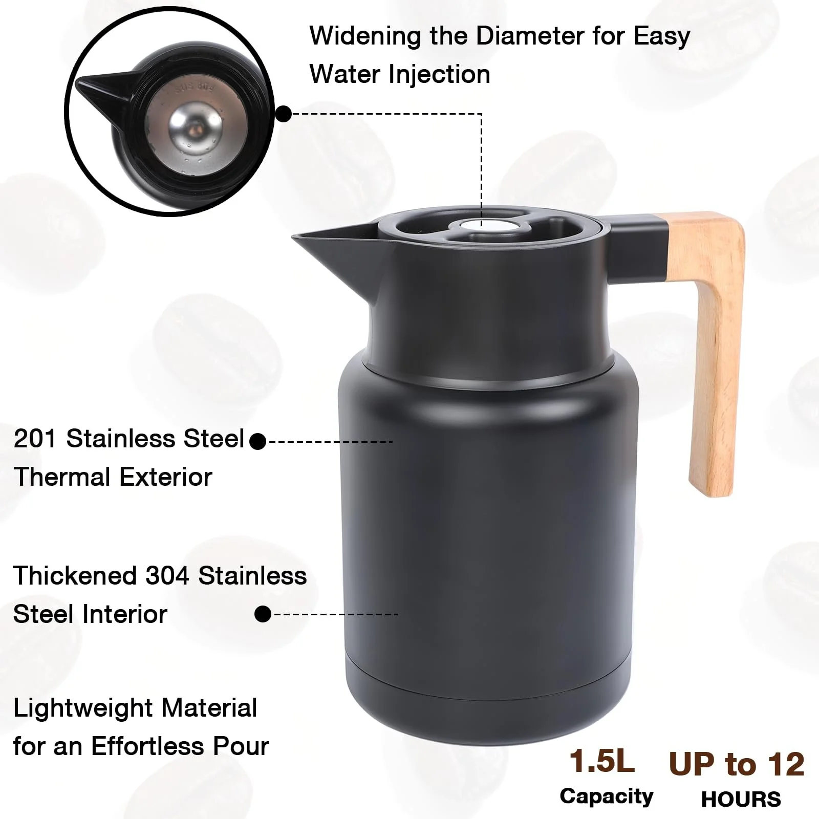 Термос-кавник VINATO 1.5 л, з нержавіючої сталі 304, фото №8