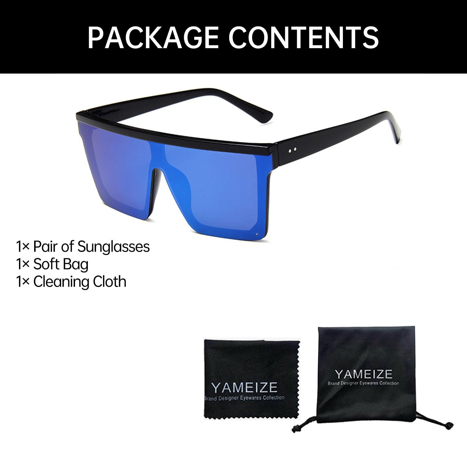 Сонцезахисні окуляри YAMEIZE Вінтажні Прямокутні Oversized Flat Top для Жінок Чоловіків Велика Оправа UV400 Захист, фото №4