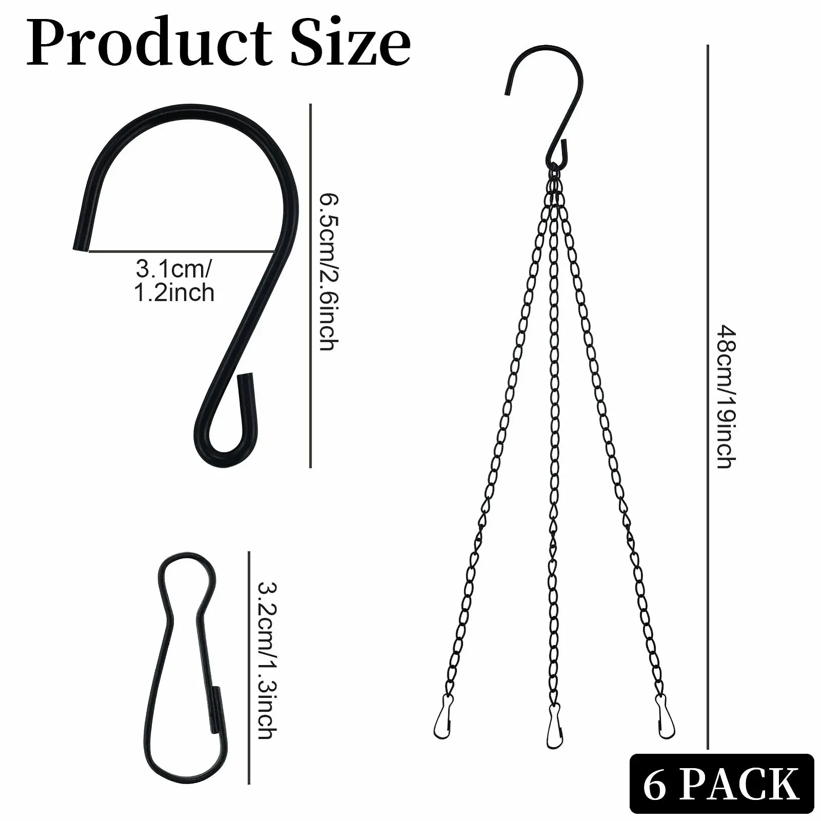 Подвесные металлические цепочки для кашпо Чорные 6 шт. Железо, фото №2