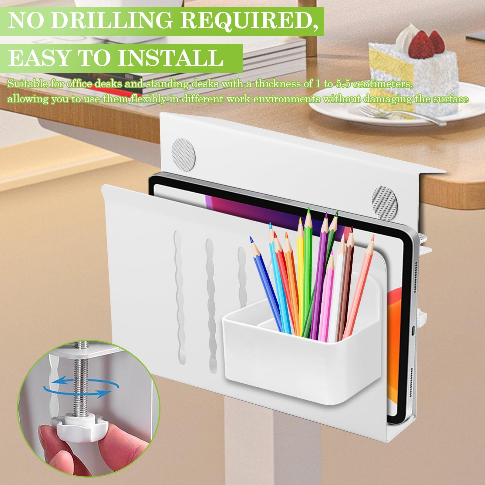 Настольный органайзер с держателем для ручек и держателем для ПК, для устройств толщиной до 4 см, идеально подходит для офиса и домашнего офиса (черный), фото №4