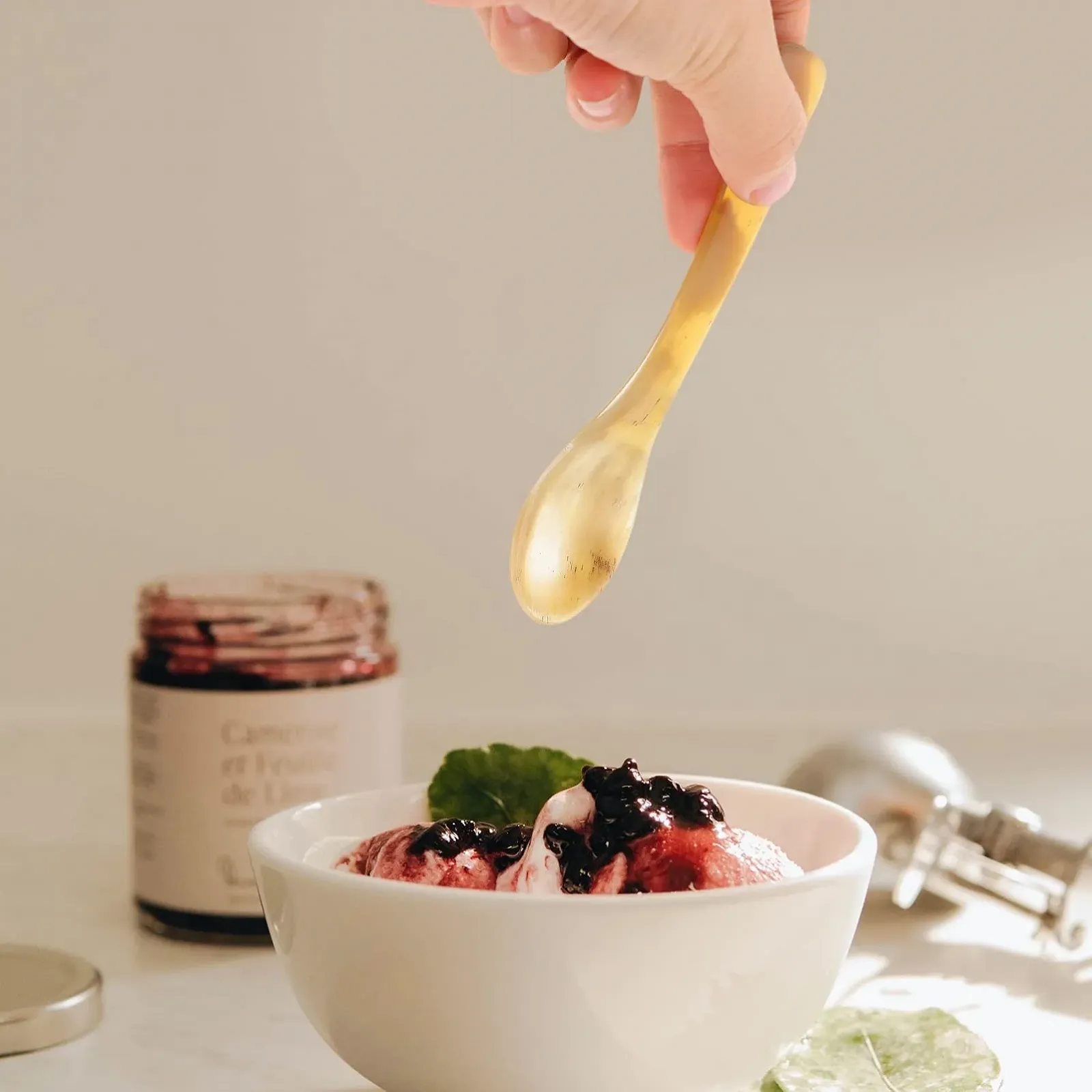 Набор роговых ложек HOMSFOU, 3 шт, детские ложки, ложки для смешивания кофе, йогурта, горчицы, варенья, мадлер для коктейлей, ложки, суповые ложки, ложки для торта, кофейные ложки, десертные ложки, фото №9