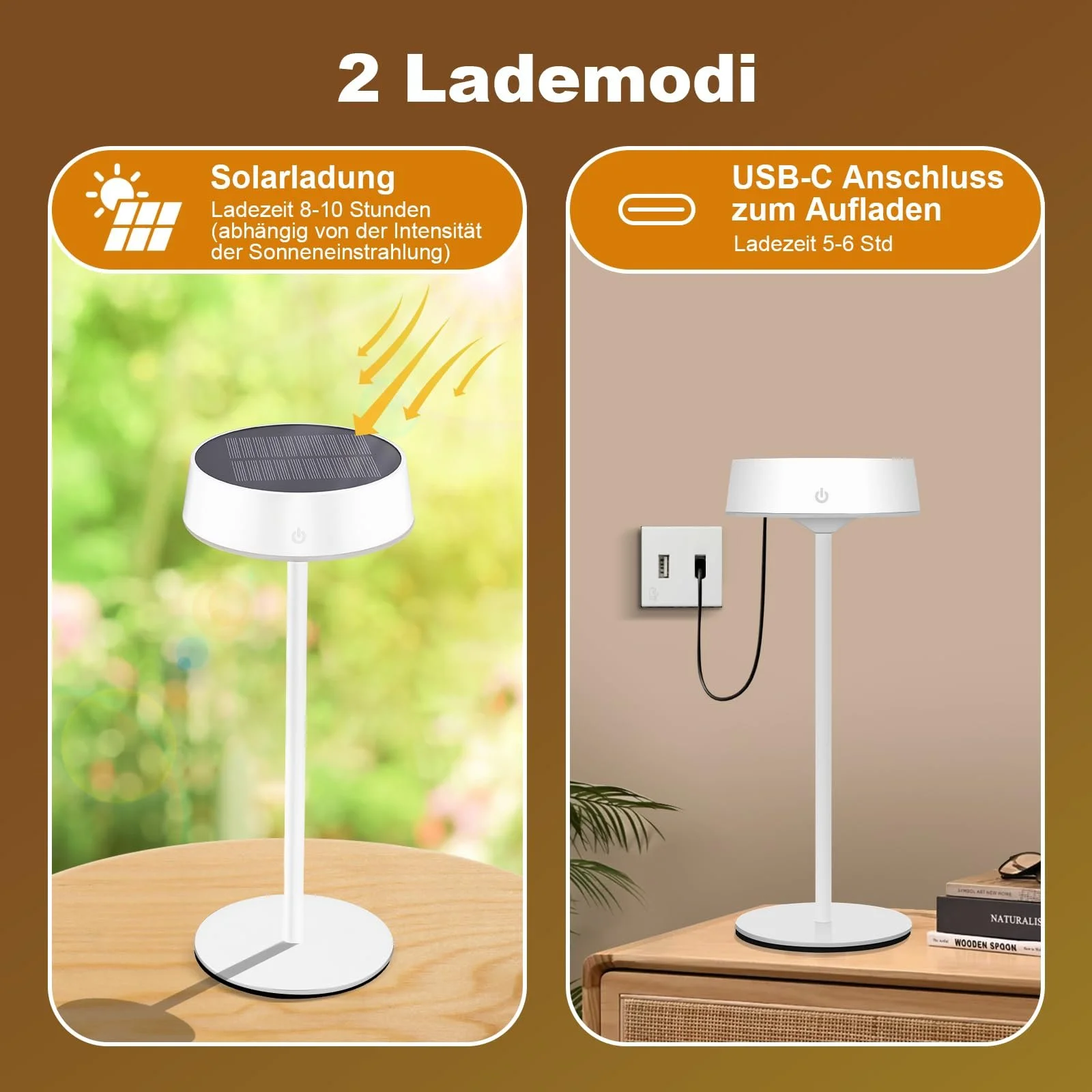 Настільна лампа Rosnek LED бездротова на сонячній батареї IP67 3 колірні температури Біла, фото №3