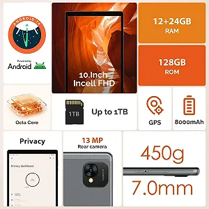 Планшет 10'' Full HD FLYCOAY M820-ЄЕЗ (12+24)/128Gb / 8 ядер / Android 14 / 8000 мАг / Сірий synthetic.ua - Фото 1