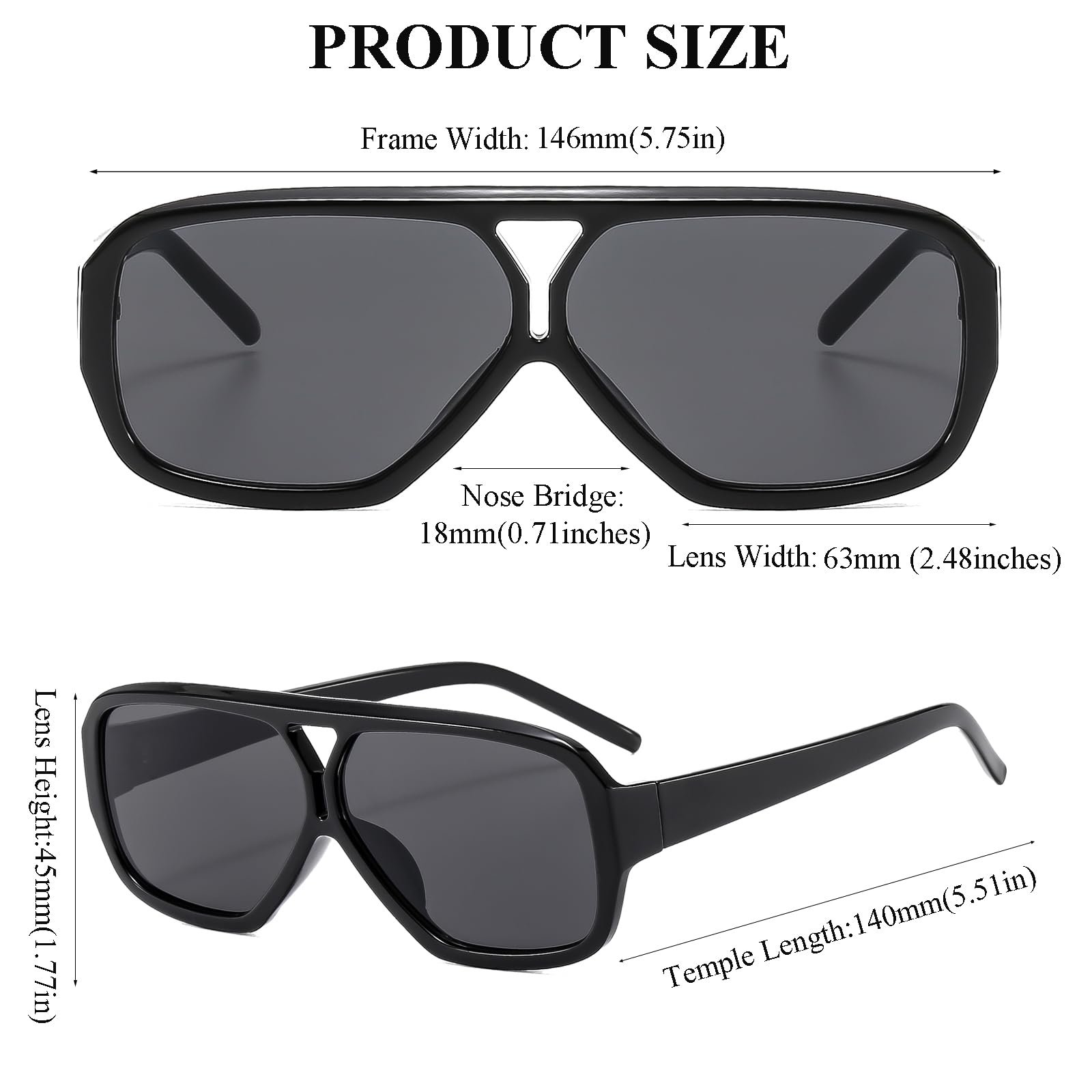 Солнцезащитные очки-авиаторы LJCZKA Retro Oversized для мужчин и женщин, квадратные, защита UV400, унисекс, фото №3