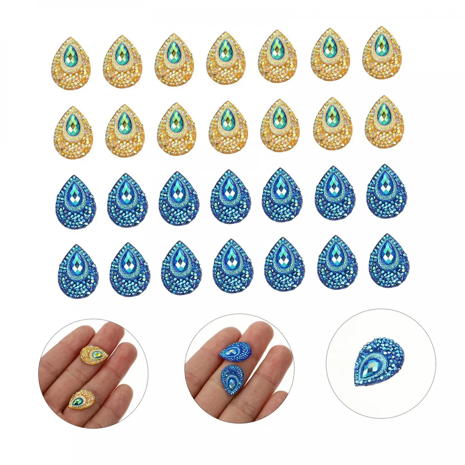 Стрази Плоскі SEWACC Крапля води Смола 18x13мм Синьо-жовтий 100 шт., фото №4