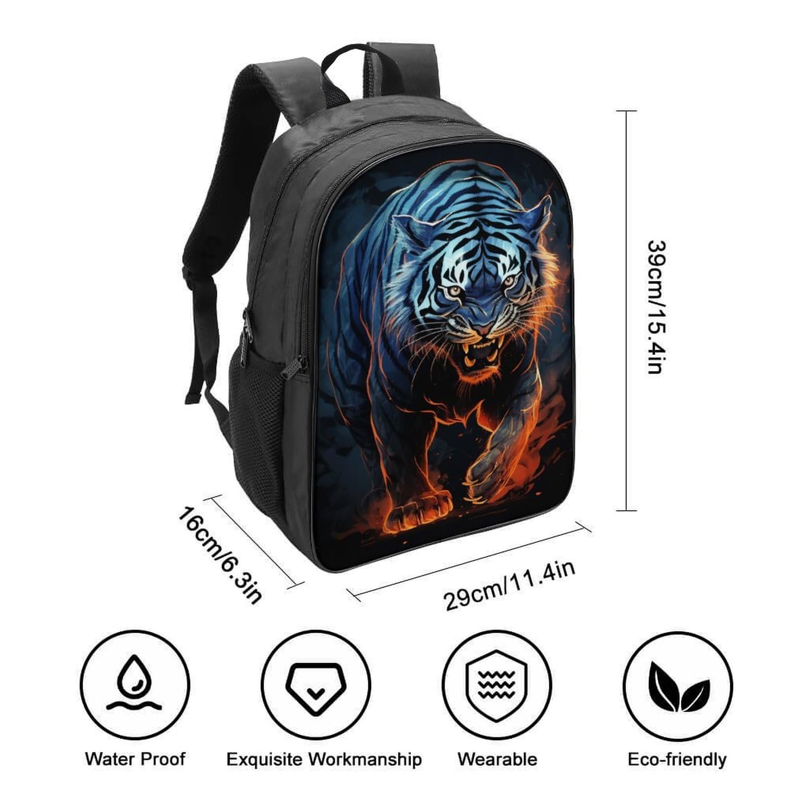 Рюкзак DPEOANEBN Tiger 3D, дитячий, великий, шкільний, 40x28x16 см, фото №2