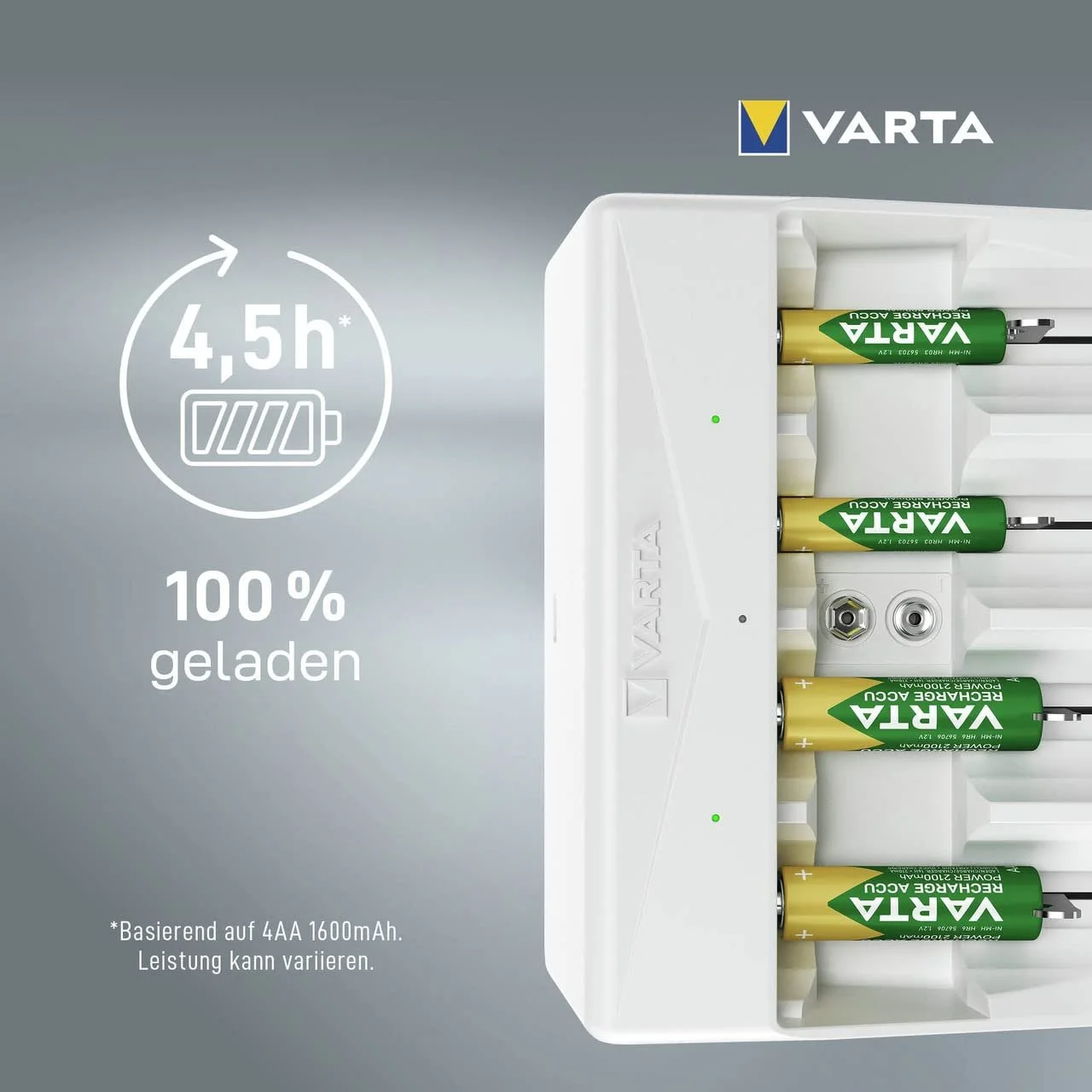 Зарядний пристрій VARTA для акумуляторів, заряджає 2 або 4 AA, AAA, C, D або 1 x 9 V одночасно, без акумуляторів, фото №7