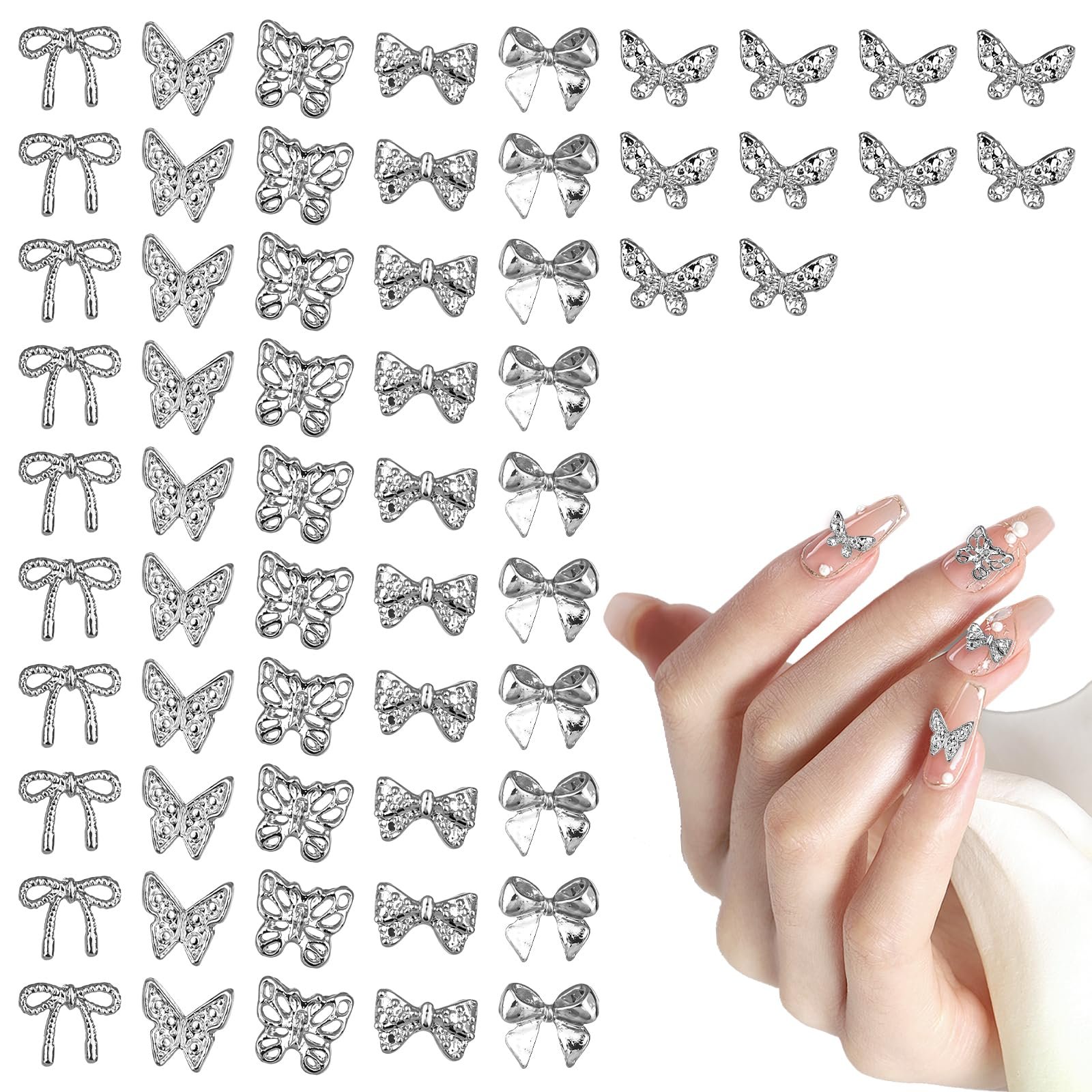 Украшения для ногтей Бантик Giantree 60шт Серебристый, фото №1