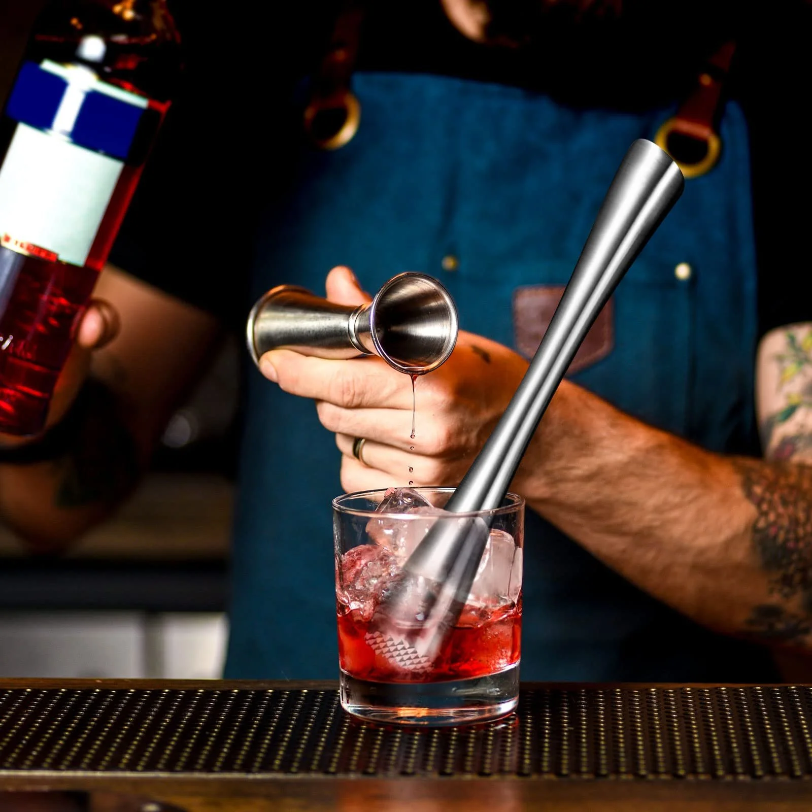 Мадлер FAEFTY з нержавіючої сталі з коктейльною ложкою, мадлер для мохіто, подрібнювач льоду, мадлер для кухні, бару, ресторану, 26 см, фото №4