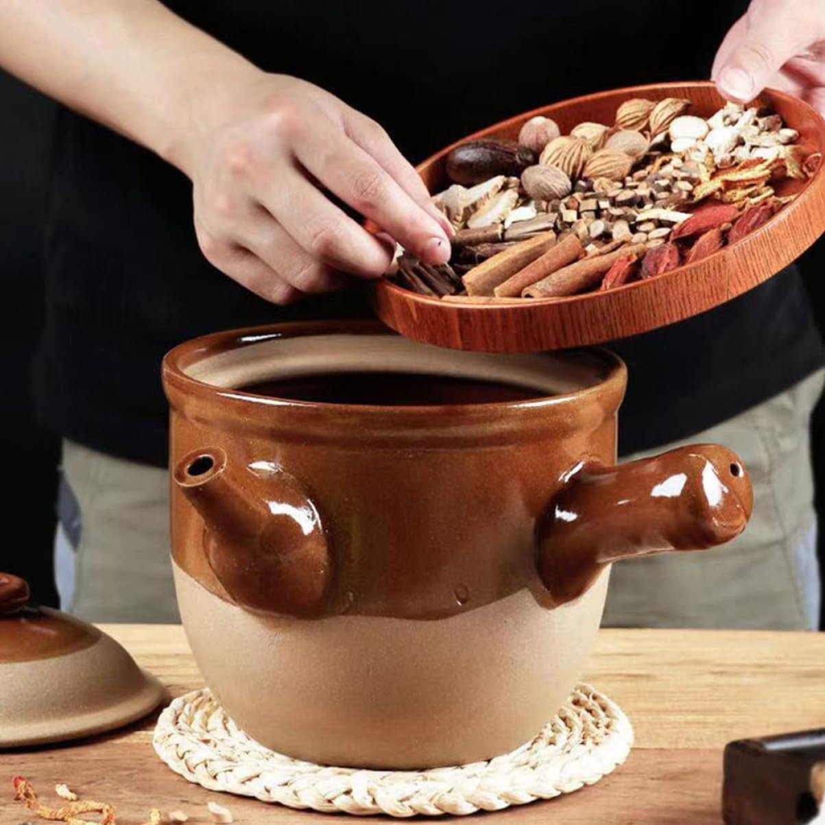 Горшок Cabilock китайский глиняный для приготовления пищи с ручкой термостойкий маленький, фото №2