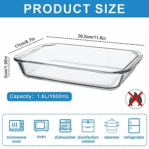 Форма для запекания стеклянная прямоугольная 25.7 x 14.8 x 4.5 cm для лазаньи с ручками прозрачная synthetic.ua - Фото 1