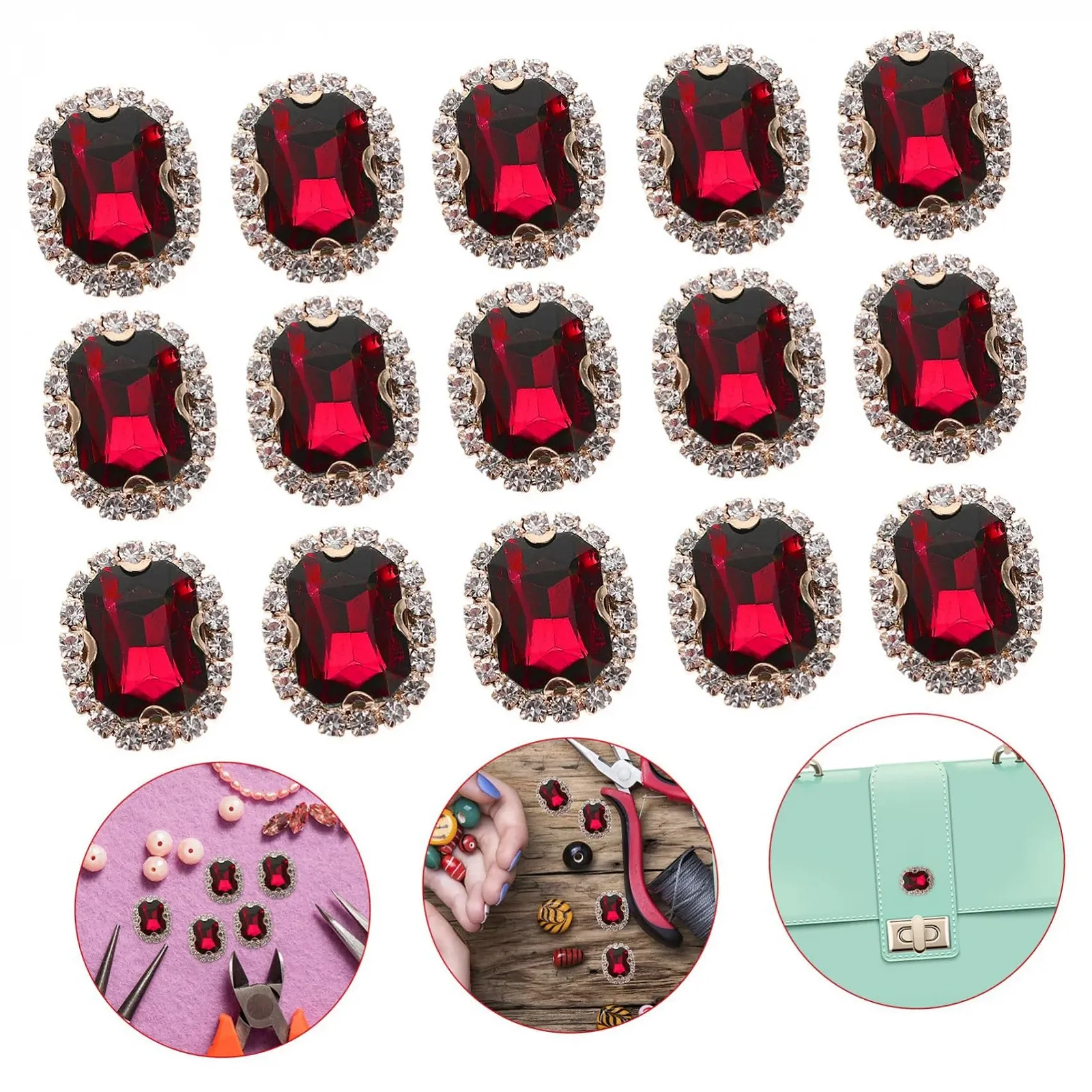 Стрази LALAFINA 20 шт., маленькі, пришивні, для прикраси одягу, сумок та весільних суконь, матеріали для рукоділля, яскраво-червоні, фото №5