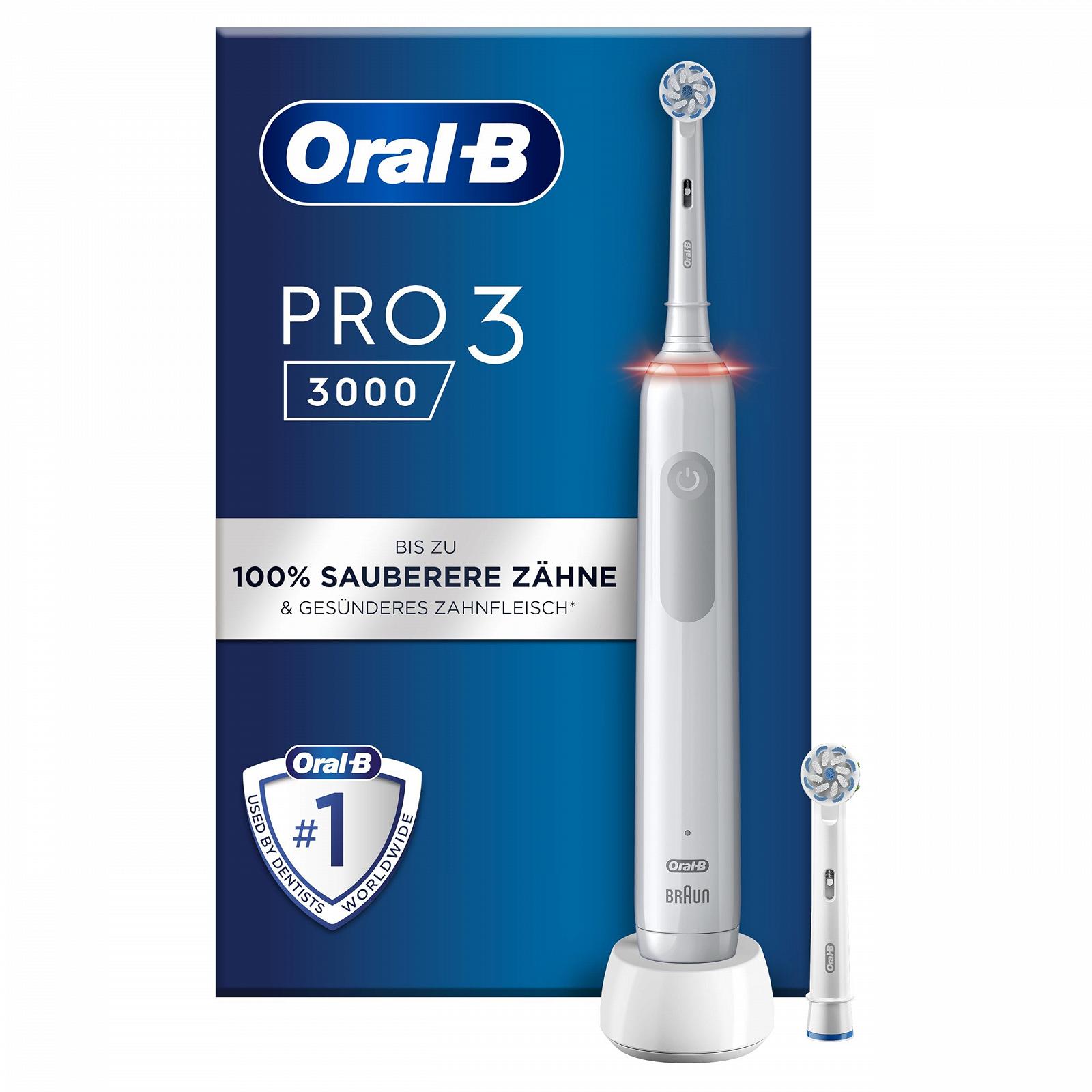 Електрична зубна щітка Oral-B PRO 3 3000 з 2 змінними насадками Sensitive Clean 3 режими Біла, фото №1