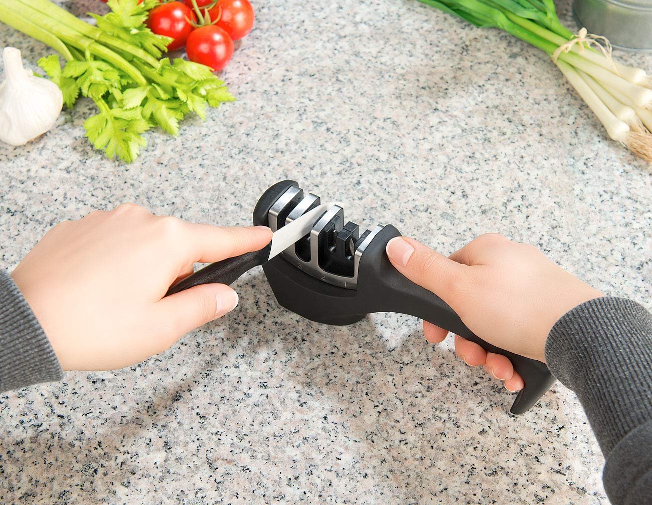 Точилка для ножей и ножниц Rosenstein & Söhne 4-ступенчатая, для стальных и керамических лезвий, для японских ножей Черный, фото №9