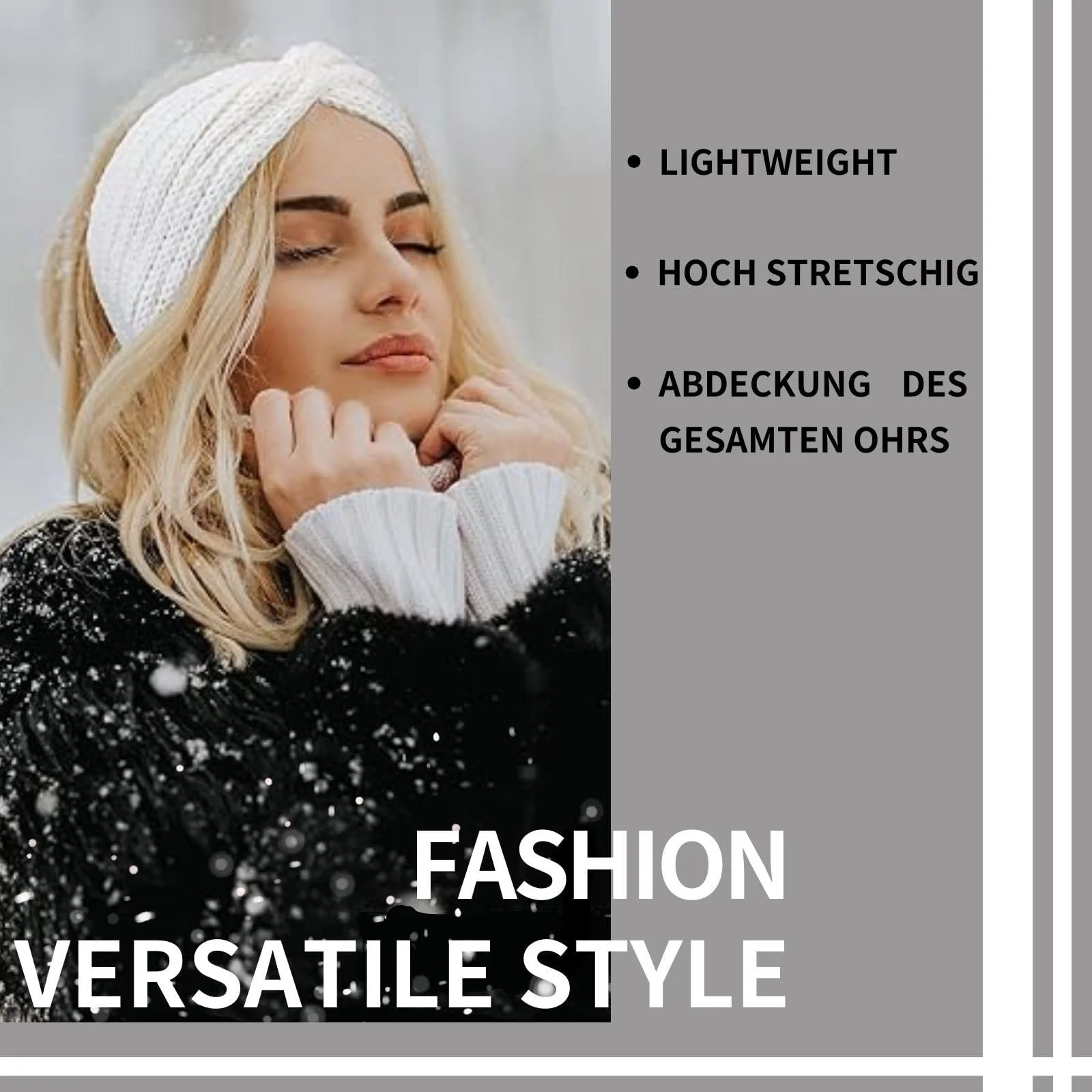 В'язана Зимова Пов'язка на Голову Beige + Grey + Pink, фото №7