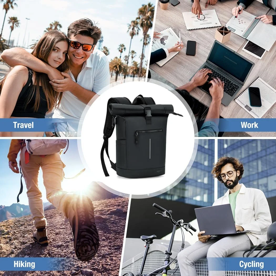 Рюкзак для ноутбука Roll-Top Водонепроникний легкий XL Чорний, фото №7 Рюкзак для ноутбука Roll-Top Водонепроникний легкий XL Чорний, фото №7