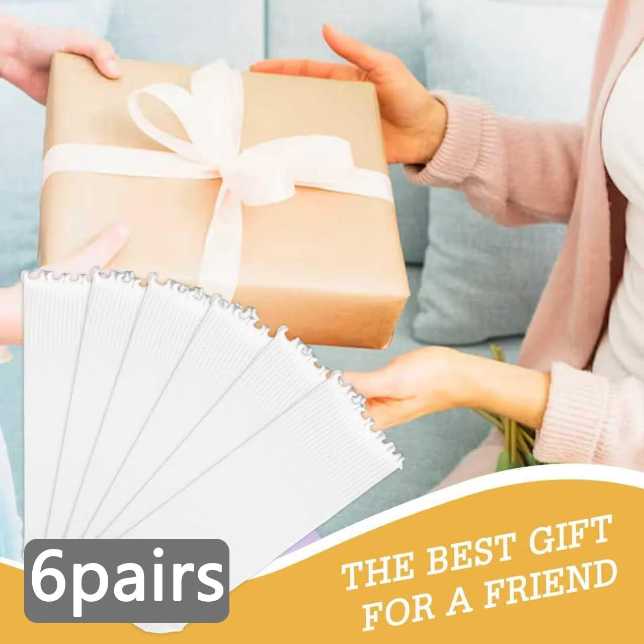 Женские носки с рюшами - 6 пар, белые носки с рюшами, хлопковые носки-следки, женские дышащие трикотажные мягкие подарочные носки, фото №5 Женские носки с рюшами - 6 пар, белые носки с рюшами, хлопковые носки-следки, женские дышащие трикотажные мягкие подарочные носки, фото №5