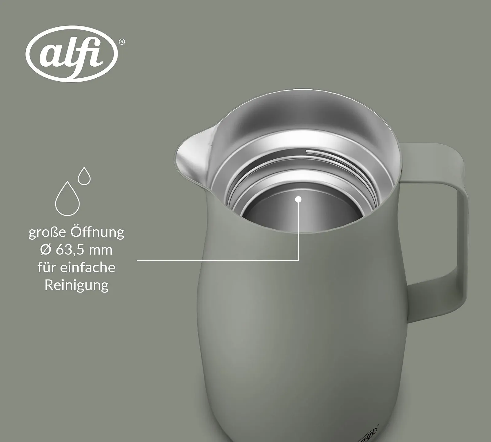 Термос-кавник alfi STUDIO TEA Matcha Green, 1.0 л, двостінна нержавіюча сталь, гвинтова кришка, великий отвір, фото №5