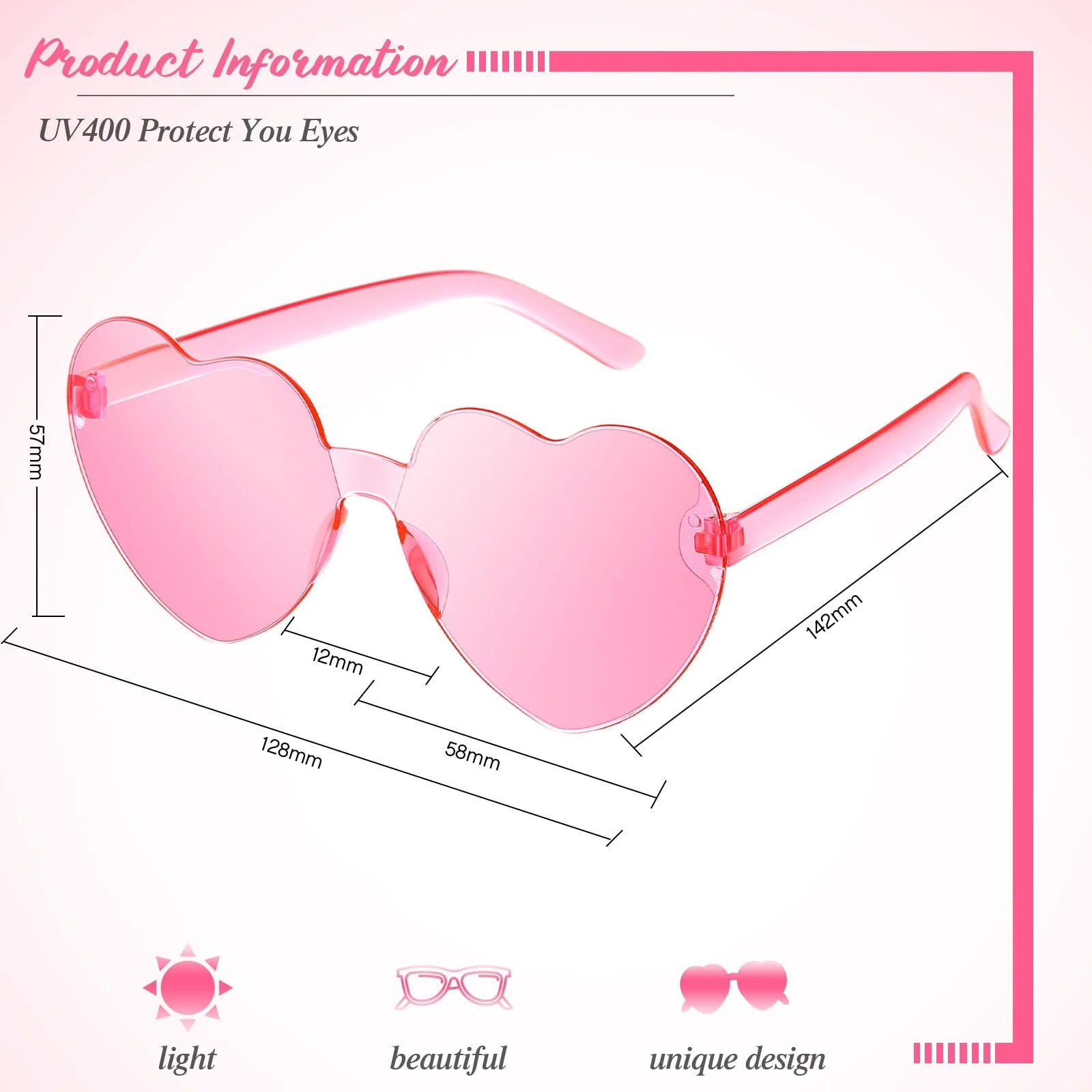 Сонцезахисні окуляри Weewooday Серцеподібні Без оправи Рожевий (2 пари), фото №2