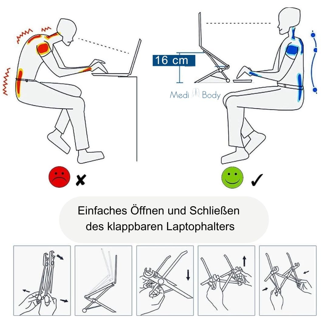 Підставка для ноутбука Регульована по висоті Складна Нековзна Чорна, фото №6 Підставка для ноутбука Регульована по висоті Складна Нековзна Чорна, фото №6
