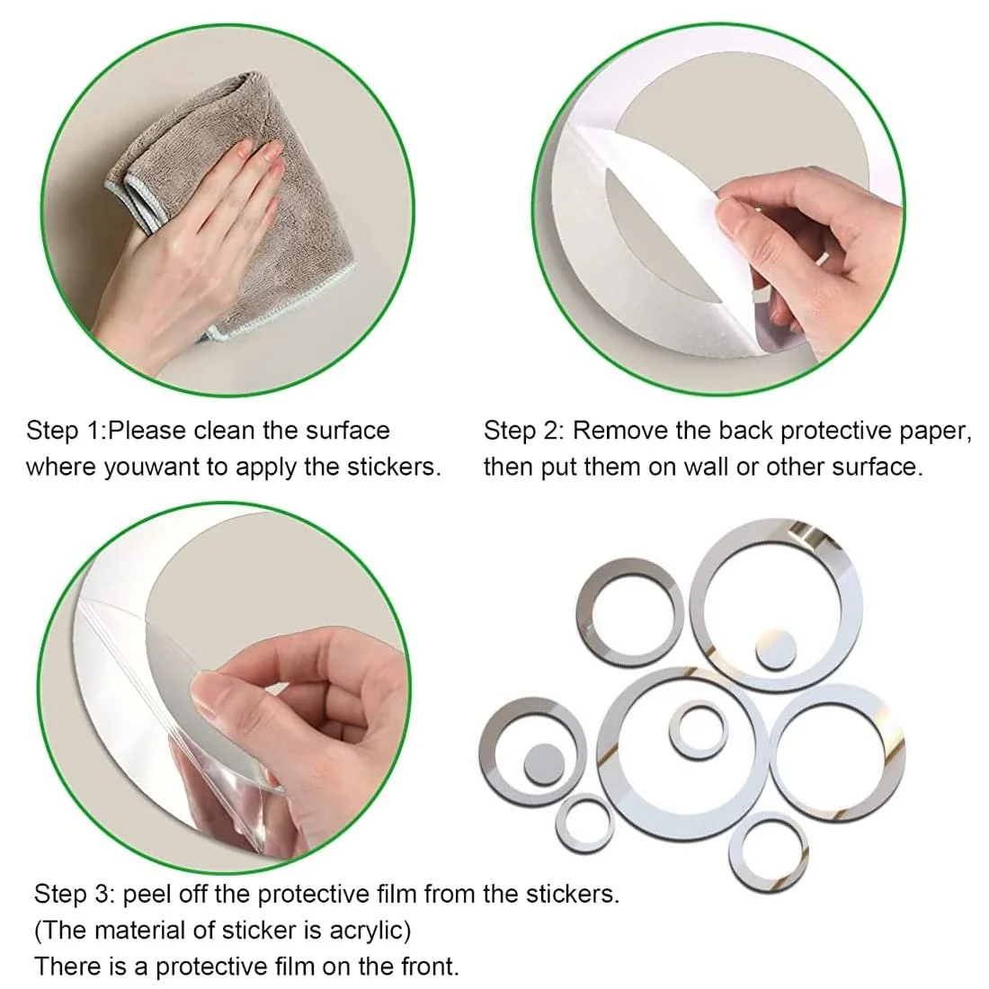 Наклейка на стіну Mirror Circles дзеркальна самоклейна 24 шт., фото №4