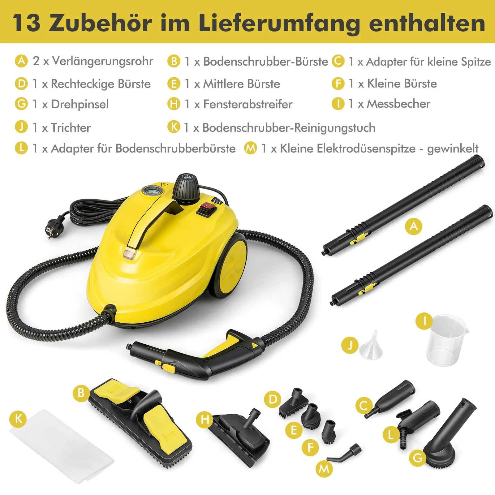 Пароочисник GOPLUS 2000 Вт 5 бар 1.8 л 108 м² 8 хв Жовтий, фото №7