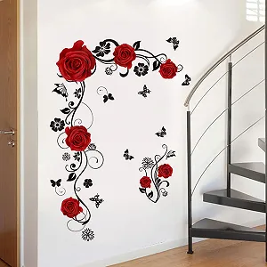 Наклейка на стіну Red Roses Flower Tendril DIY Waterproof Red synthetic.ua - Фото 1