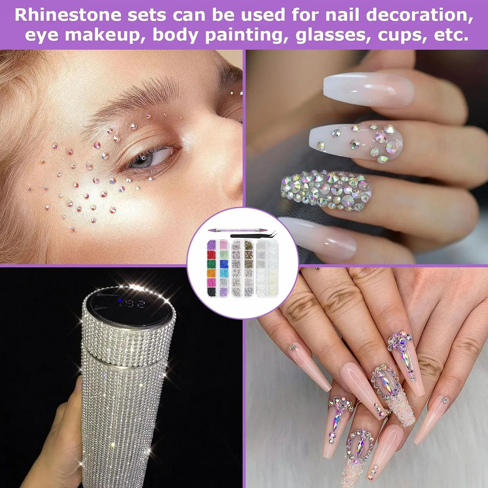Стразы для ногтей 5200 штук, наклейки для ногтей, стразы для ногтей, плоские бусины с пинцетом и набор указательных ручек для ногтей/одежды/чехлов для телефонов, фото №6