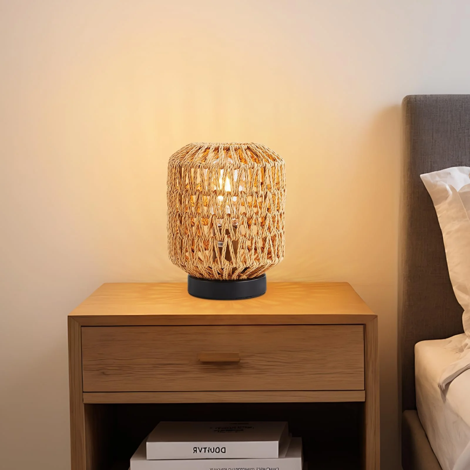 Настільна лампа WILON E27 плетена ротанг 18.5х20 см, фото №7