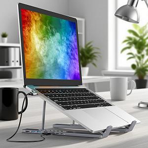 Подставка для ноутбука с USB-портами Регулируемая по высоте охлаждающая подставка для компьютера Эргономичная охлаждающая подставка с многопортовым адаптером для дома и работы synthetic.ua - Фото 1