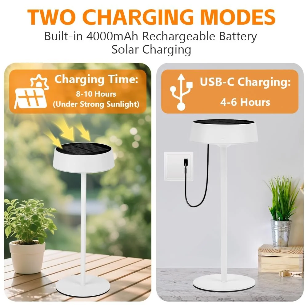 Настільна лампа HOTUT LED акумуляторна сонячна 4000 mAh IP65 3 режими Black/White, фото №4