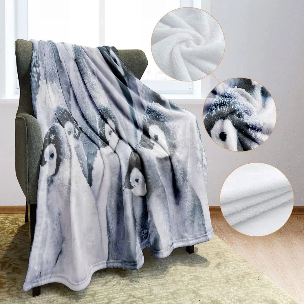 Одеяло Violetpos Толстое Мягкое Теплое Уютное Фланелевое Флисовое Одеяло для Дивана Пингвин Животное Снежно-белое 150 x 200 см, фото №5