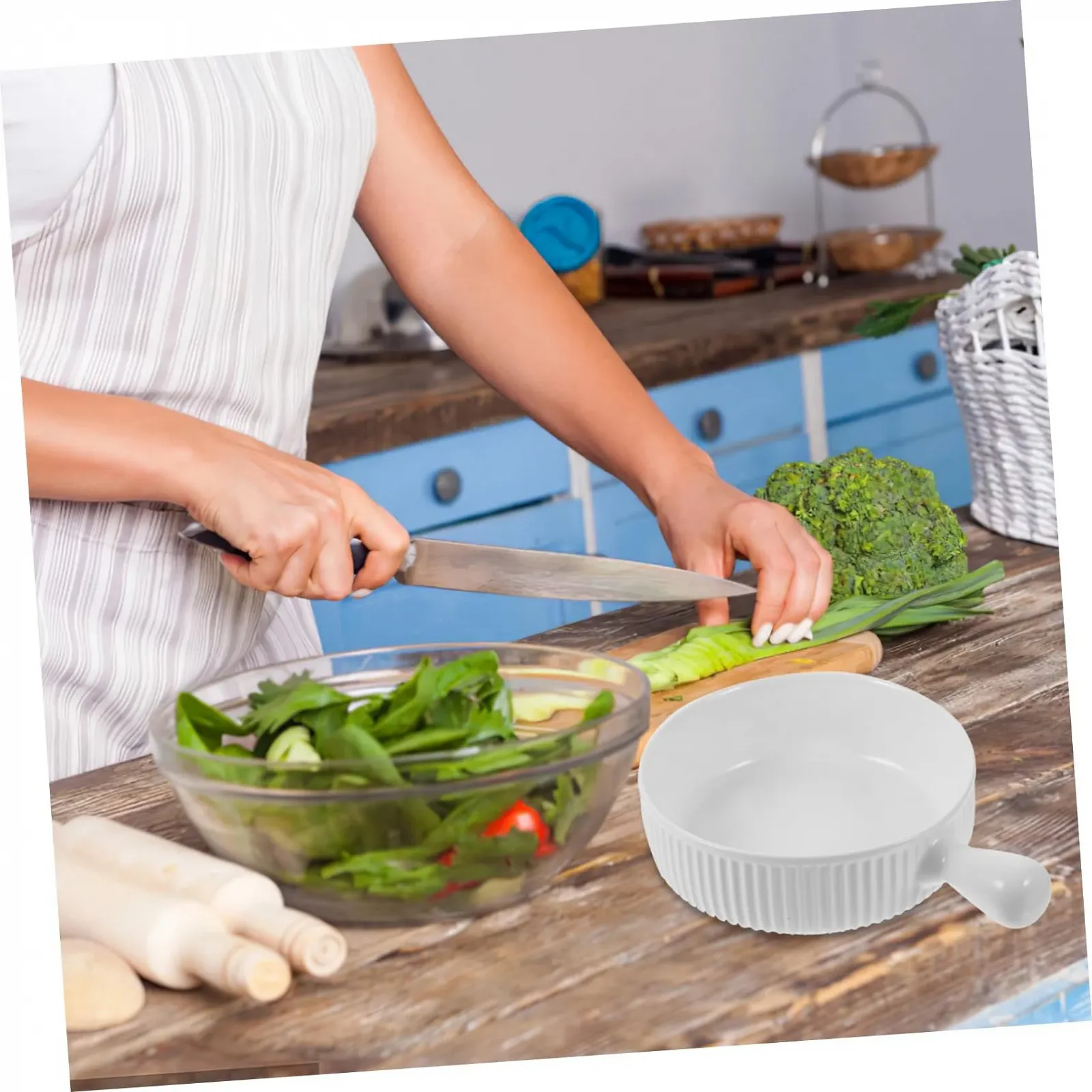 Миска для запікання GALPADA Керамічна Мікрохвильова піч Духовка Нековзне дно Штабельована, фото №9