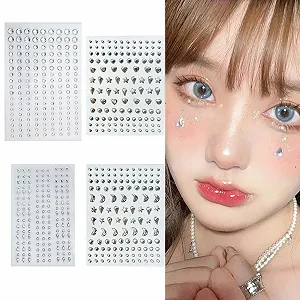 Наклейки зі стразами SURALIN 4 аркуші, Самоклеючі блискучі камені, 561 штука, Різні форми - Фото 1