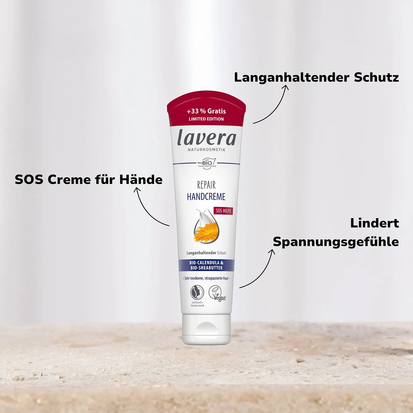 Крем для рук Lavera Repair - SOS крем для рук - Снимает чувство стянутости - Длительная защита - Веганский - Натуральная косметика - 100 мл, фото №3