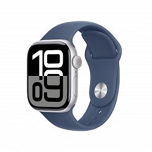 Смарт-часы Apple Series 10 (GPS + Cellular 42 мм) Алюминиевый корпус Серебристый Ремешок Спортивный Деним (S/M) - Фото 1