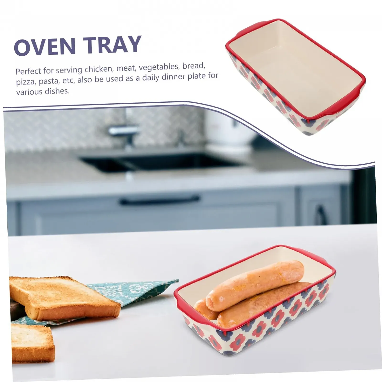 Форма для запікання Ciieeo керамічна велика прямокутна термостійка з ручками, фото №9