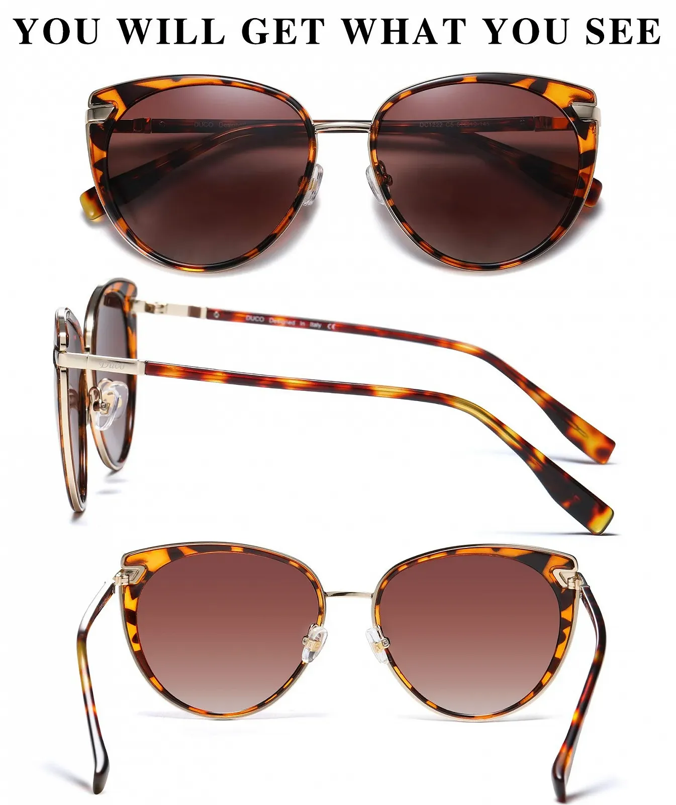 Поляризовані сонцезахисні окуляри ретро DUCO для жінок, вінтажні, захист UV400 DC1222, фото №2