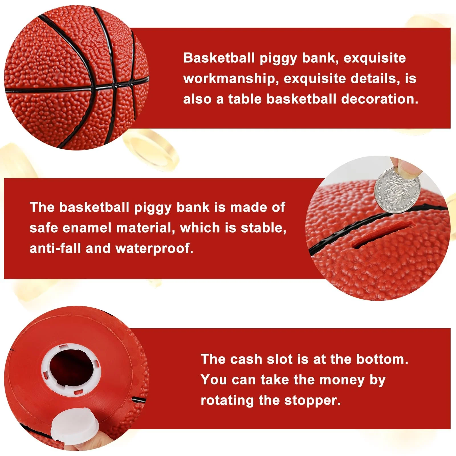 Скарбничка Баскетбольний м'яч 15 x 14 см Червона, фото №7