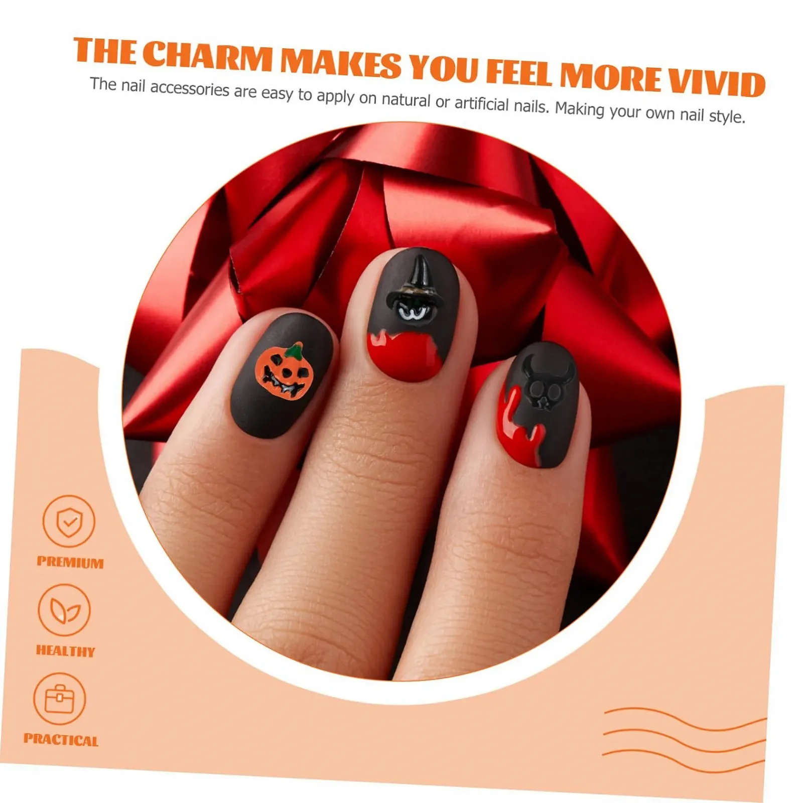 Аксессуары для дизайна ногтей Beavorty 100 шт., Подвески для ногтей, Уникальные украшения для ногтей Каваи, Подвески для ногтей на Хэллоуин, Скелет, Заклепки, фото №2