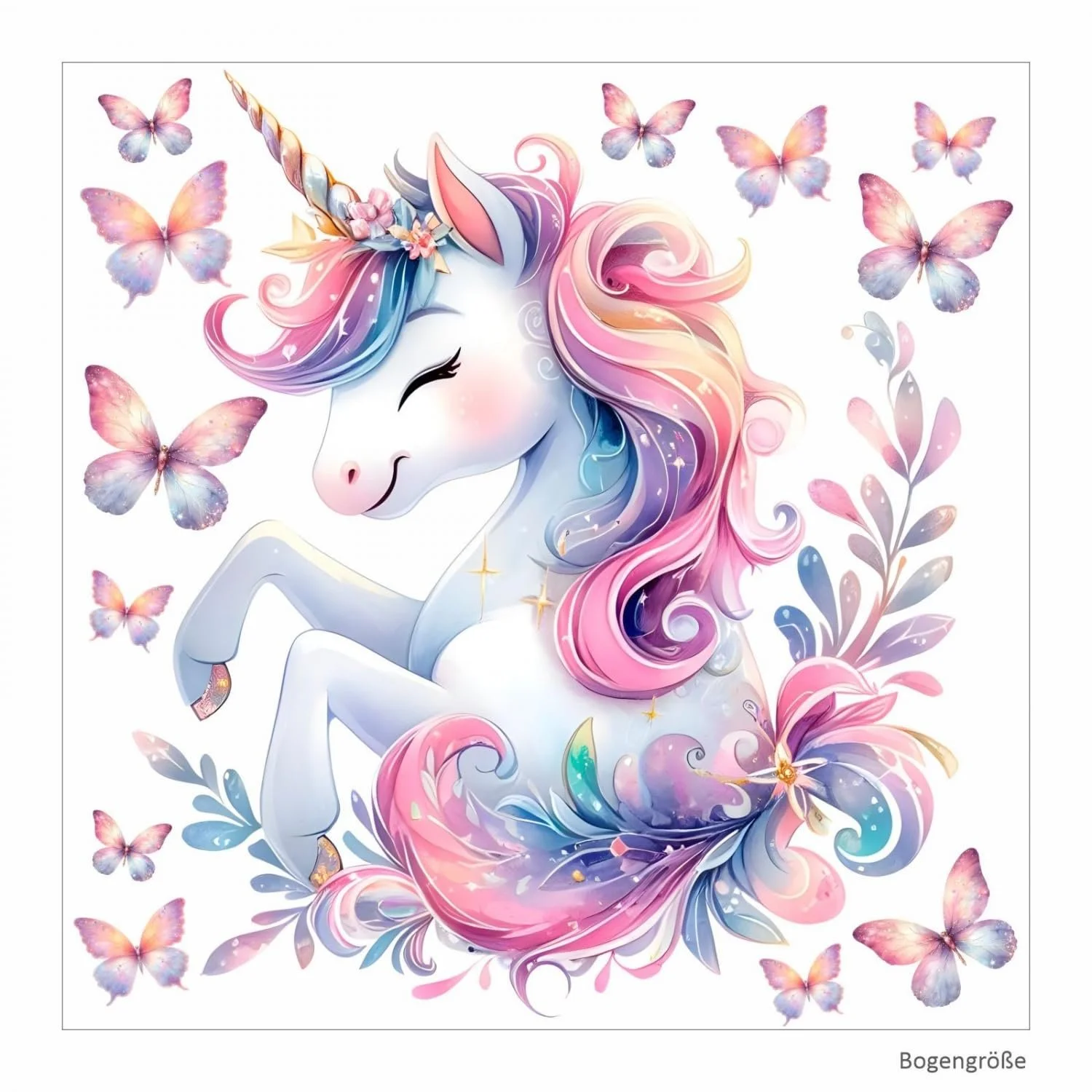 Наклейка на стіну 248 Єдиноріг з метеликами 1000 x 1000 мм, фото №3
