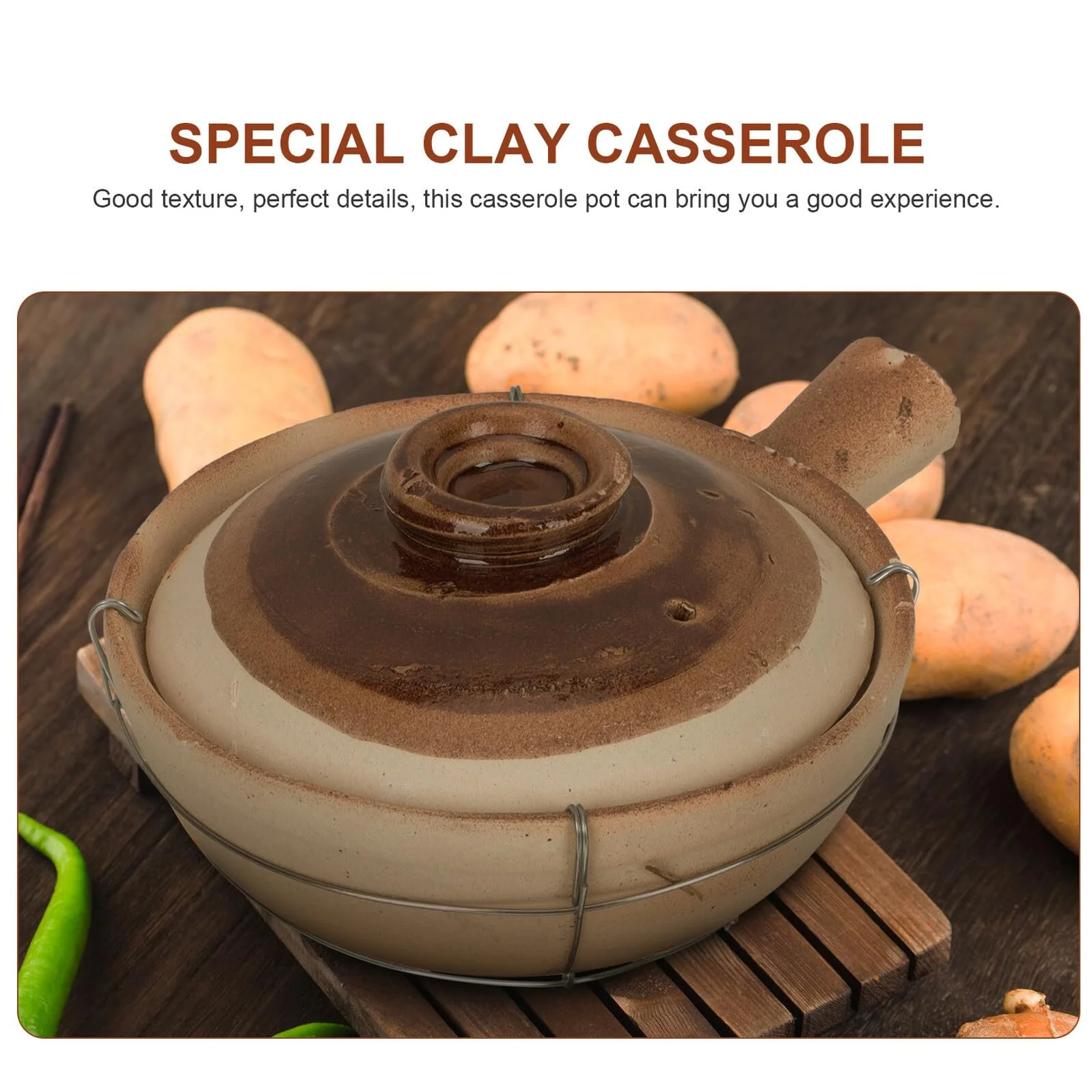 Горшок глиняный BESPORTBLE с ручкой терракотовый антипригарный для газовых плит, фото №3