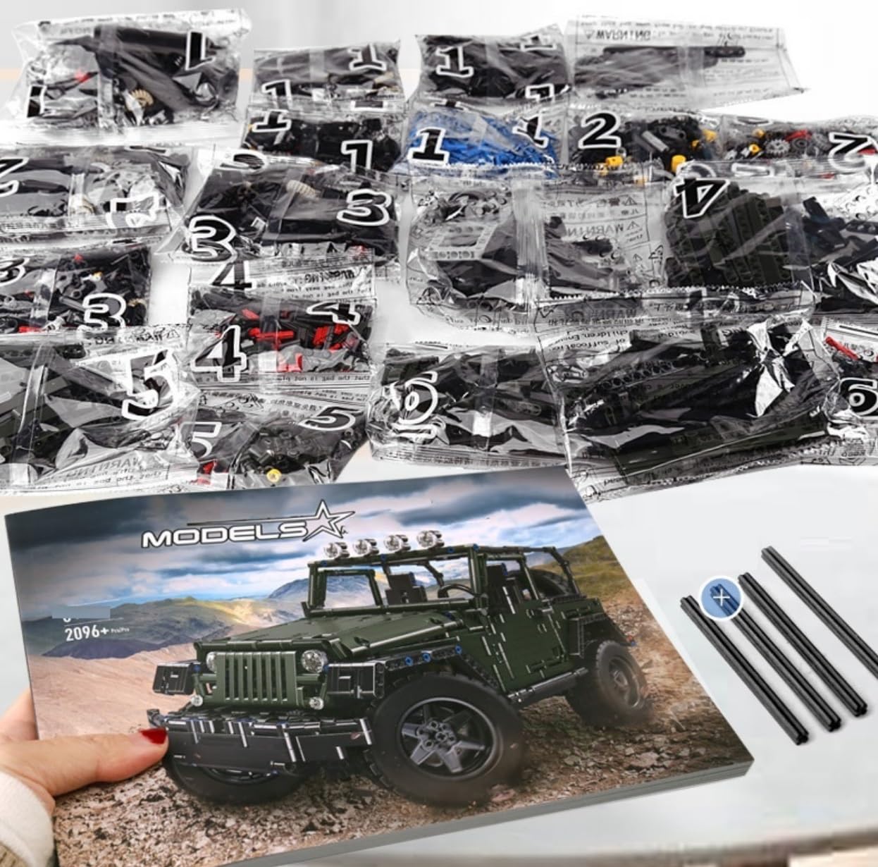 Технік для автомобіля Jeep Wrangler з набором двигунів 1:8 Великий набір моделей автомобілів 2078 штук блоків Jeep Wrangler, фото №9