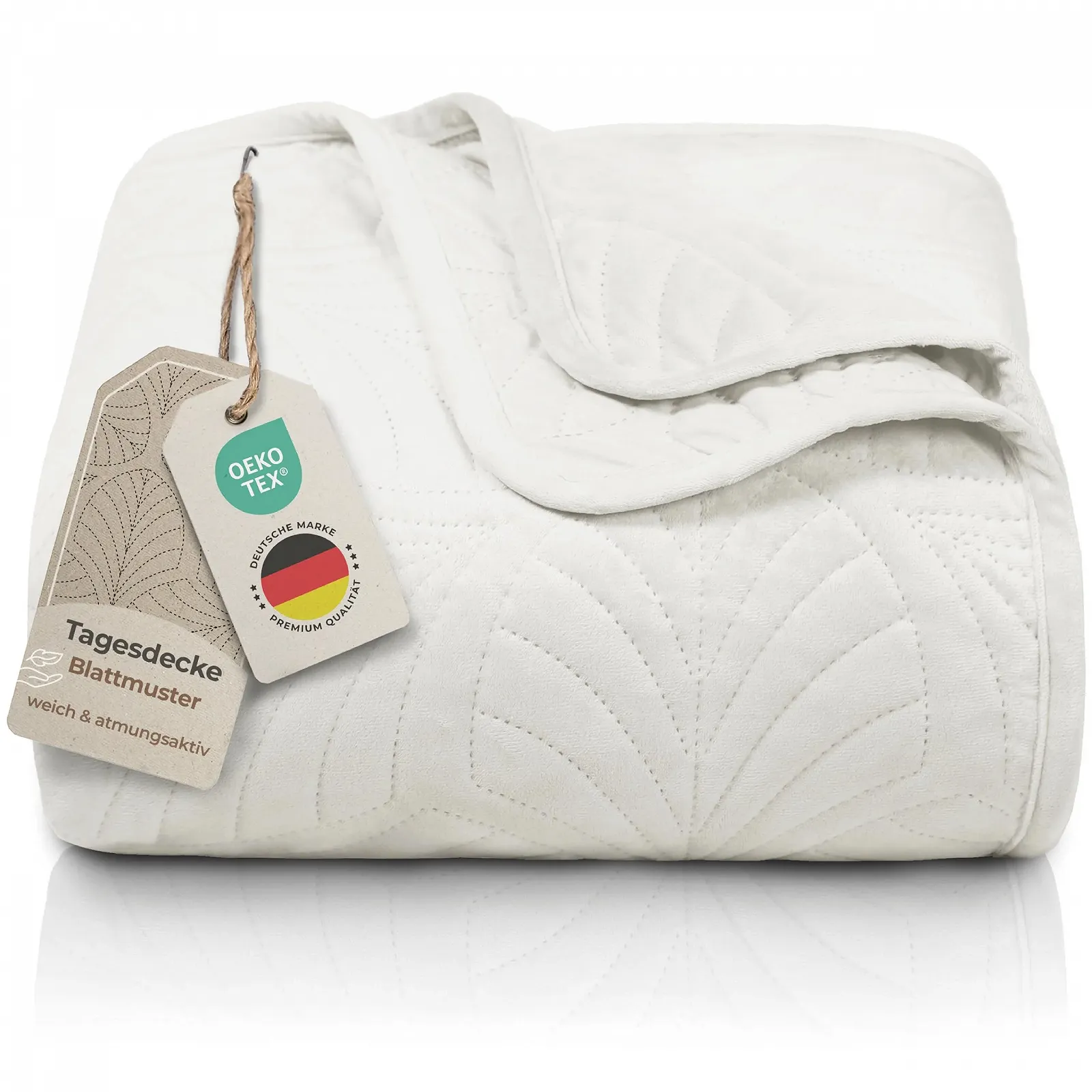 Покривало Gräfenstayn Premium 170 x 210 см Листяний візерунок Кремовий, фото №1