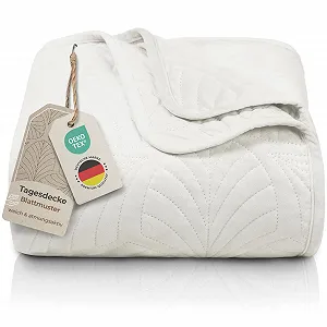 Покривало Gräfenstayn Premium 170 x 210 см Листяний візерунок Кремовий - Фото 1