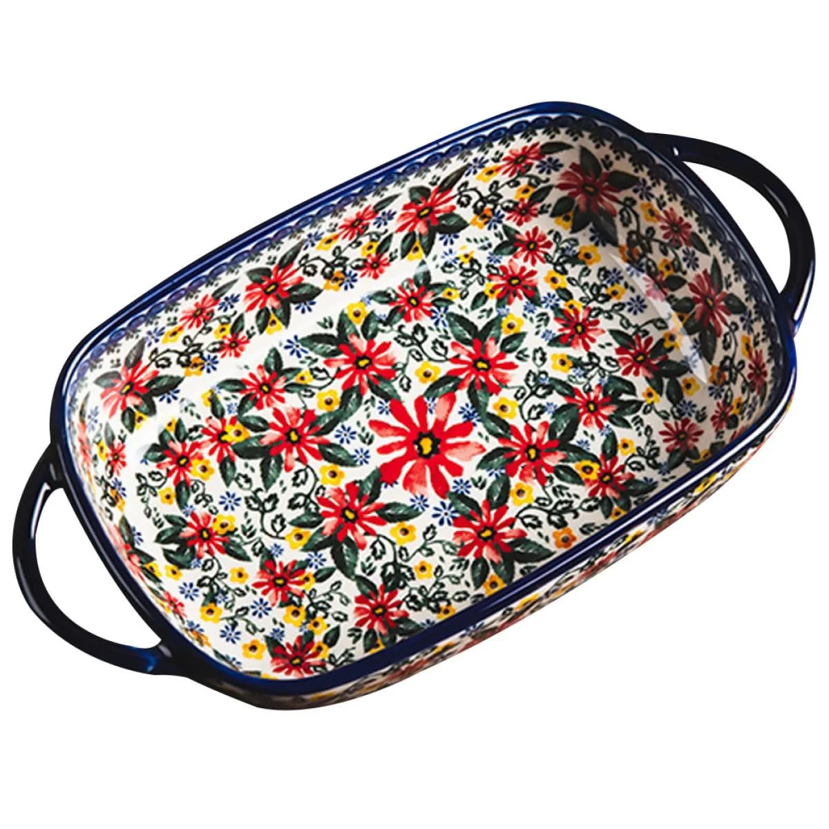 Форма для запекания керамическая прямоугольная с цветочным узором большая, фото №1 Форма для запекания керамическая прямоугольная с цветочным узором большая, фото №1